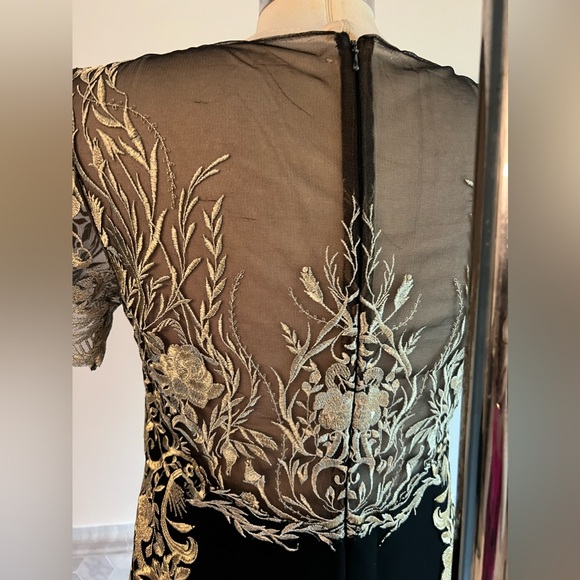 Marchesa Notte Mermaid Black Stretch Crepe and Gold Lace Embroidered Ball Gown 8 - Picture 10 of 16